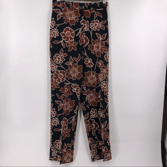 ✅ ZARA SMALL BLACK FLORAL PANTS STRAIGHT LEG SIZE - Picture 1 of 4